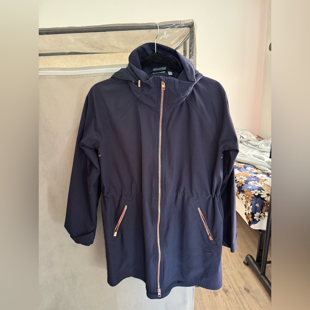 Women’s Athleta Dark Blue Raincoat with Copper Accents